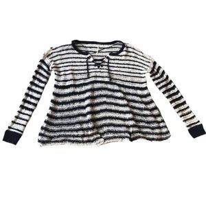 Free People Judy Punk Navy/White Striped Lace Up Oversized Lightweight Sweater S